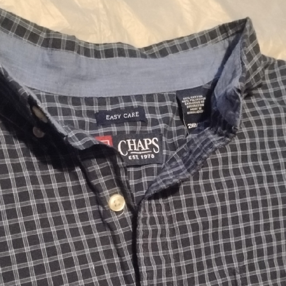 Chaps Men's Navy and White Plaid Button-Down Shirt